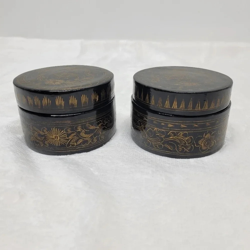 SOLD                  Hand-Painted Ornate Jewelry Wood Paper Mache Trinket Box - - Picture 4 of 16